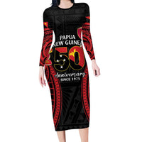 Papua New Guinea Independence Day Family Matching Long Sleeve Bodycon Dress and Hawaiian Shirt PNG Since 1975 LT14 Mom's Dress Black - Polynesian Pride