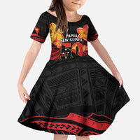 Papua New Guinea Independence Day Family Matching Off The Shoulder Long Sleeve Dress and Hawaiian Shirt PNG Since 1975 LT14 Daughter's Dress Black - Polynesian Pride