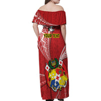 Personalised Tonga Independence Day Family Matching Off Shoulder Maxi Dress and Hawaiian Shirt Happy 54th Independence Anniversary Ngatu Pattern