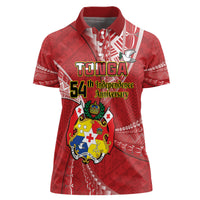 Personalised Tonga Independence Day Women Polo Shirt Happy 54th Independence Anniversary Ngatu Pattern