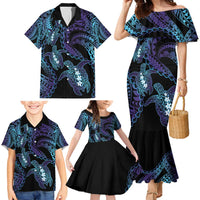 Polynesia Sea Turtle Day Family Matching Mermaid Dress and Hawaiian Shirt Tribal Honu Plumeria Polynesian Pattern LT14 - Polynesian Pride