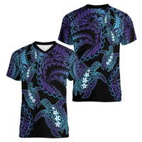 Polynesia Sea Turtle Day Women V-Neck T-Shirt Tribal Honu Plumeria Polynesian Pattern