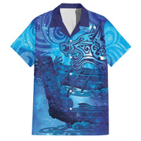 Kuri New Zealand Matariki Family Matching Off Shoulder Maxi Dress and Hawaiian Shirt Aotearoa Dog Waka Maori New Year Galaxy Vibes LT14 Dad's Shirt - Short Sleeve Blue - Polynesian Pride