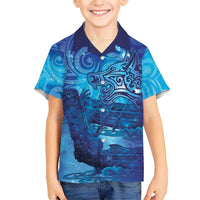 Kuri New Zealand Matariki Family Matching Short Sleeve Bodycon Dress and Hawaiian Shirt Aotearoa Dog Waka Maori New Year Galaxy Vibes LT14 Son's Shirt Blue - Polynesian Pride