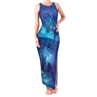 Kuri New Zealand Matariki Family Matching Tank Maxi Dress and Hawaiian Shirt Aotearoa Dog Waka Maori New Year Galaxy Vibes LT14 Mom's Dress Blue - Polynesian Pride
