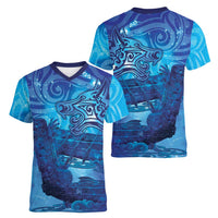Kuri New Zealand Matariki Women V-Neck T-Shirt Aotearoa Dog Waka Maori New Year Galaxy Vibes LT14 - Polynesian Pride