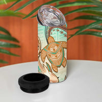 Hawaii 4 in 1 Can Cooler Tumbler Polynesian Shark and Sea Turtle Dreamy Turquoise Artsy