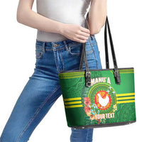 Personalized Manu'a Cession Day Leather Tote Bag Tropical Flowers With Polynesian Pattern