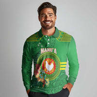 Personalized Manu'a Cession Day Long Sleeve Polo Shirt Tropical Flowers With Polynesian Pattern
