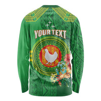 Personalized Manu'a Cession Day Long Sleeve Shirt Tropical Flowers With Polynesian Pattern