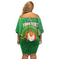 Personalized Manu'a Cession Day Off Shoulder Short Dress Tropical Flowers With Polynesian Pattern