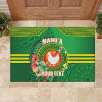 Personalized Manu'a Cession Day Rubber Doormat Tropical Flowers With Polynesian Pattern