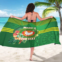 Personalized Manu'a Cession Day Sarong Tropical Flowers With Polynesian Pattern