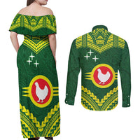 Manu'a Flag Day Couples Matching Off Shoulder Maxi Dress and Long Sleeve Button Shirt Polynesian Pattern National Color Proud