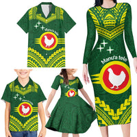 Manu'a Flag Day Family Matching Long Sleeve Bodycon Dress and Hawaiian Shirt Polynesian Pattern National Color Proud LT14 - Polynesian Pride
