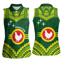 Manu'a Flag Day Women Sleeveless Polo Shirt Polynesian Pattern National Color Proud