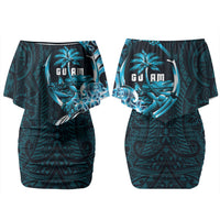 Asut Guam Chamorro Couples Matching Off Shoulder Short Dress and Hawaiian Shirt Guahan Seal Tattoo LT14 - Polynesian Pride