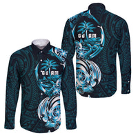 Asut Guam Chamorro Family Matching Puletasi and Hawaiian Shirt Guahan Seal Tattoo LT14 Dad's Shirt - Long Sleeve Blue - Polynesian Pride