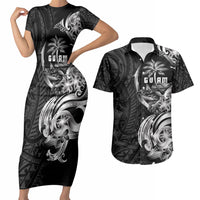 Attelong Guam Chamorro Couples Matching Short Sleeve Bodycon Dress and Hawaiian Shirt Guahan Seal Tattoo LT14 Black - Polynesian Pride