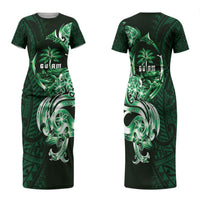 Betde Guam Chamorro Family Matching Short Sleeve Bodycon Dress and Hawaiian Shirt Guahan Seal Tattoo LT14 Mom's Dress Green - Polynesian Pride