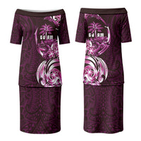 Kulot Di Rosa Guam Chamorro Family Matching Puletasi and Hawaiian Shirt Guahan Seal Tattoo LT14 Mom's Dress Pink - Polynesian Pride