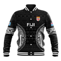 Fiji Rugby Baseball Jacket 2023 Fijian Tapa Pattern World Cup Black LT14 Unisex Black - Polynesian Pride