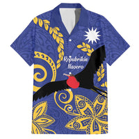 Nauru Angam Day Family Matching Long Sleeve Bodycon Dress and Hawaiian Shirt Naoero Frigate Bird Polynesian Pattern LT14 Dad's Shirt - Short Sleeve Blue - Polynesian Pride