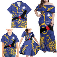 Nauru Angam Day Family Matching Off Shoulder Maxi Dress and Hawaiian Shirt Naoero Frigate Bird Polynesian Pattern LT14 - Polynesian Pride