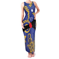 Nauru Angam Day Family Matching Tank Maxi Dress and Hawaiian Shirt Naoero Frigate Bird Polynesian Pattern LT14 Mom's Dress Blue - Polynesian Pride