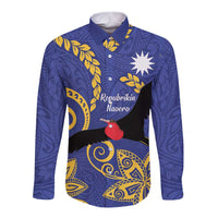Nauru Angam Day Long Sleeve Button Shirt Naoero Frigate Bird Polynesian Pattern LT14 Unisex Blue - Polynesian Pride