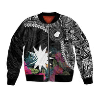 Black Nauru Bomber Jacket Naoero Map With Polynesian Tropical Flowers LT14 Unisex Black - Polynesian Pride