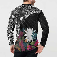 Black Nauru Button Sweatshirt Naoero Map With Polynesian Tropical Flowers LT14 - Polynesian Pride