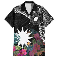 Black Nauru Family Matching Tank Maxi Dress and Hawaiian Shirt Naoero Map With Polynesian Tropical Flowers LT14 Dad's Shirt - Short Sleeve Black - Polynesian Pride