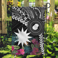 Black Nauru Garden Flag Naoero Map With Polynesian Tropical Flowers LT14 Garden Flag Black - Polynesian Pride