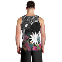 Black Nauru Men Tank Top Naoero Map With Polynesian Tropical Flowers