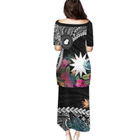 Black Nauru Puletasi Naoero Map With Polynesian Tropical Flowers