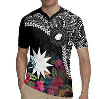 Black Nauru Rugby Jersey Naoero Map With Polynesian Tropical Flowers LT14 - Polynesian Pride