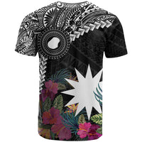 Black Nauru T Shirt Naoero Map With Polynesian Tropical Flowers