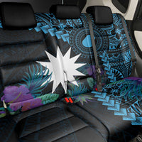 Blue Nauru Back Car Seat Cover Naoero Map With Polynesian Tropical Flowers