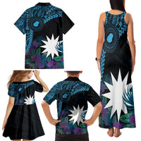 Blue Nauru Family Matching Tank Maxi Dress and Hawaiian Shirt Naoero Map With Polynesian Tropical Flowers LT14 - Polynesian Pride