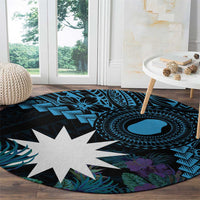 Blue Nauru Round Carpet Naoero Map With Polynesian Tropical Flowers LT14 - Polynesian Pride