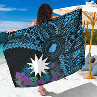 Blue Nauru Sarong Naoero Map With Polynesian Tropical Flowers LT14 One Size 44 x 66 inches Blue - Polynesian Pride