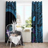 Blue Nauru Window Curtain Naoero Map With Polynesian Tropical Flowers LT14 - Polynesian Pride
