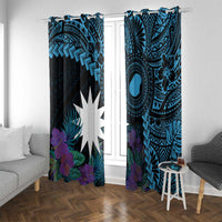 Blue Nauru Window Curtain Naoero Map With Polynesian Tropical Flowers LT14 With Grommets Blue - Polynesian Pride