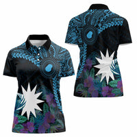Blue Nauru Women Polo Shirt Naoero Map With Polynesian Tropical Flowers