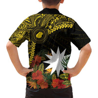 Gold Nauru Family Matching Tank Maxi Dress and Hawaiian Shirt Naoero Map With Polynesian Tropical Flowers LT14 - Polynesian Pride