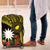 Gold Nauru Luggage Cover Naoero Map With Polynesian Tropical Flowers LT14 Gold - Polynesian Pride