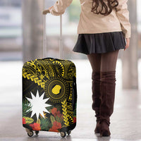 Gold Nauru Luggage Cover Naoero Map With Polynesian Tropical Flowers LT14 - Polynesian Pride