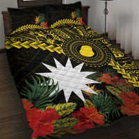 Gold Nauru Quilt Bed Set Naoero Map With Polynesian Tropical Flowers LT14 Gold - Polynesian Pride