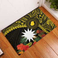 Gold Nauru Rubber Doormat Naoero Map With Polynesian Tropical Flowers LT14 - Polynesian Pride
